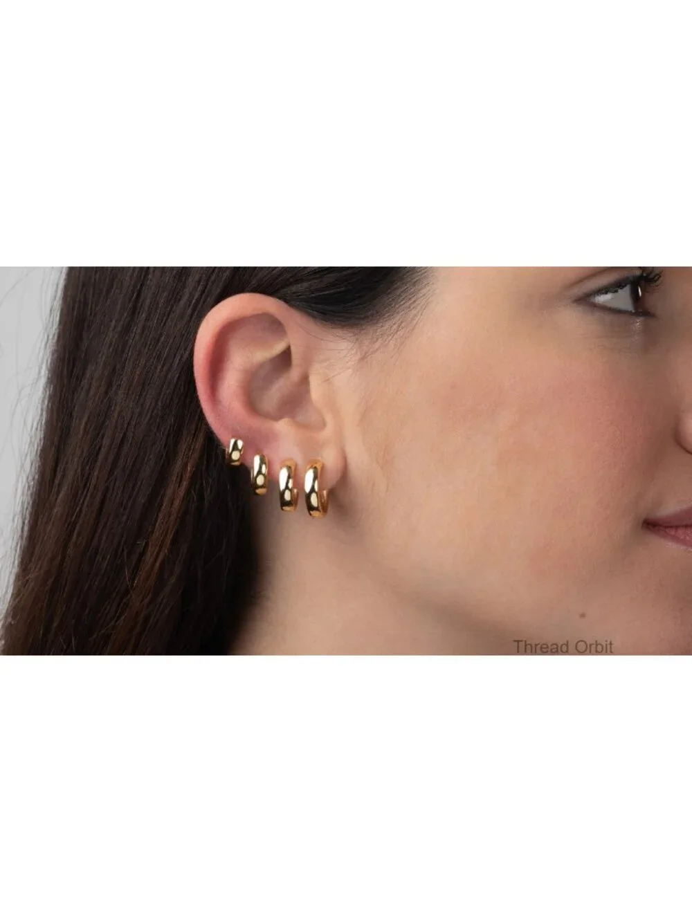14K Gold Plated Brass Chunky Hoop Earrings Lightweight Huggie Hoops - Picture 6 of 6